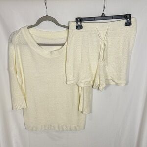 Cream Knit Sweater and Shorts Set
